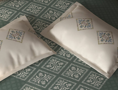 Spaces Aurum Light Green Ornate PolyCotton Double Bedsheet with 2 Pillow Covers - 88 x 100 Inches
