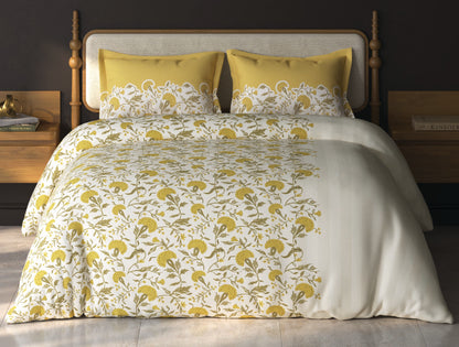 Spaces Aurum Cream Floral PolyCotton Double Bedsheet with 2 Pillow Covers - 88 x 100 Inches