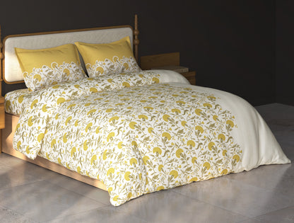 Spaces Aurum Cream Floral PolyCotton Double Bedsheet with 2 Pillow Covers - 88 x 100 Inches