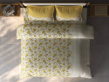Spaces Aurum White Alyssum Floral PolyCotton Double Bedsheet with 2 Pillow Covers - 88 x 100 Inches