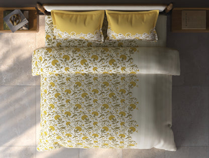 Spaces Aurum Cream Floral PolyCotton Double Bedsheet with 2 Pillow Covers - 88 x 100 Inches
