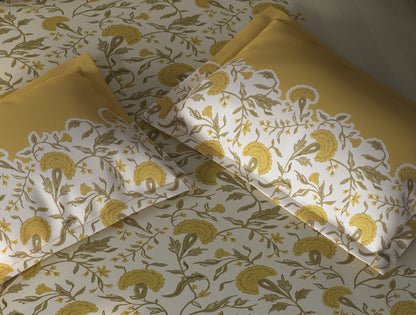 Spaces Aurum Cream Floral PolyCotton Double Bedsheet with 2 Pillow Covers - 88 x 100 Inches