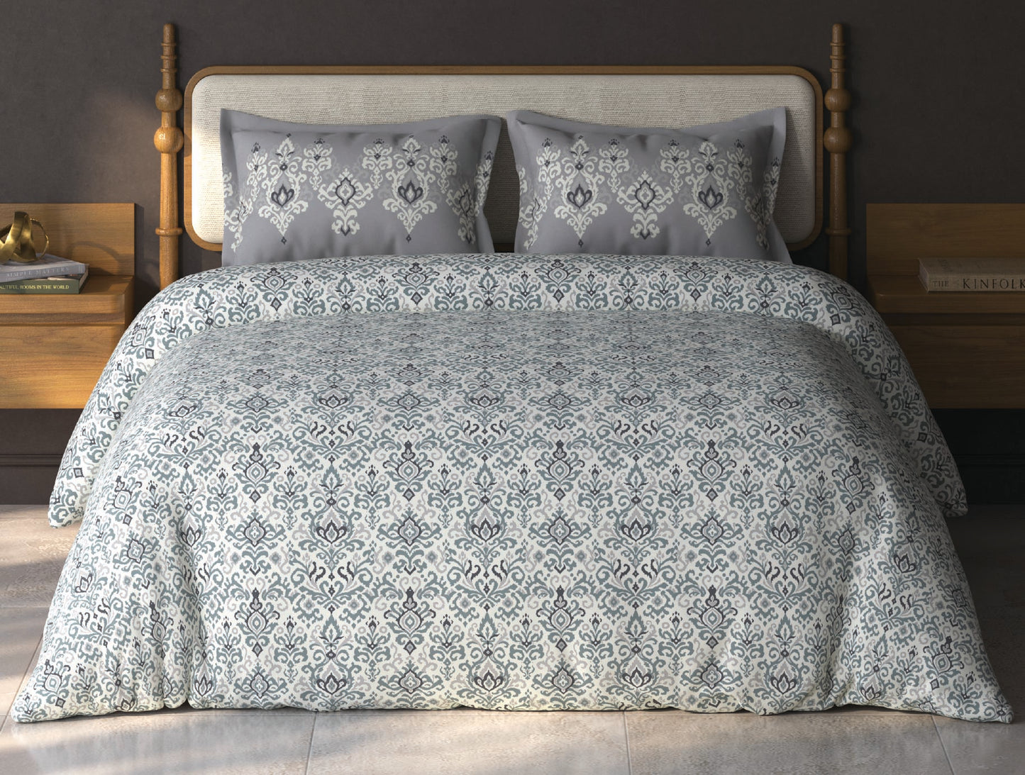 Spaces Aurum Cream Ornate PolyCotton Double Bedsheet with 2 Pillow Covers - 88 x 100 Inches