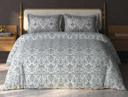 Spaces Aurum Cream Ornate PolyCotton Double Bedsheet with 2 Pillow Covers - 88 x 100 Inches