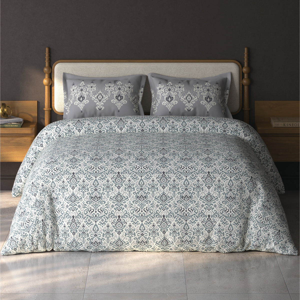 Spaces Aurum Cream Ornate PolyCotton Double Bedsheet with 2 Pillow Covers - 88 x 100 Inches