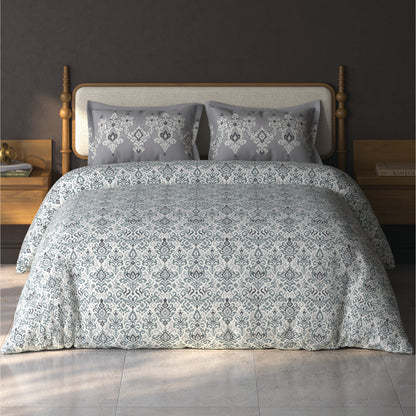 Spaces Aurum Cream Ornate PolyCotton Double Bedsheet with 2 Pillow Covers - 88 x 100 Inches