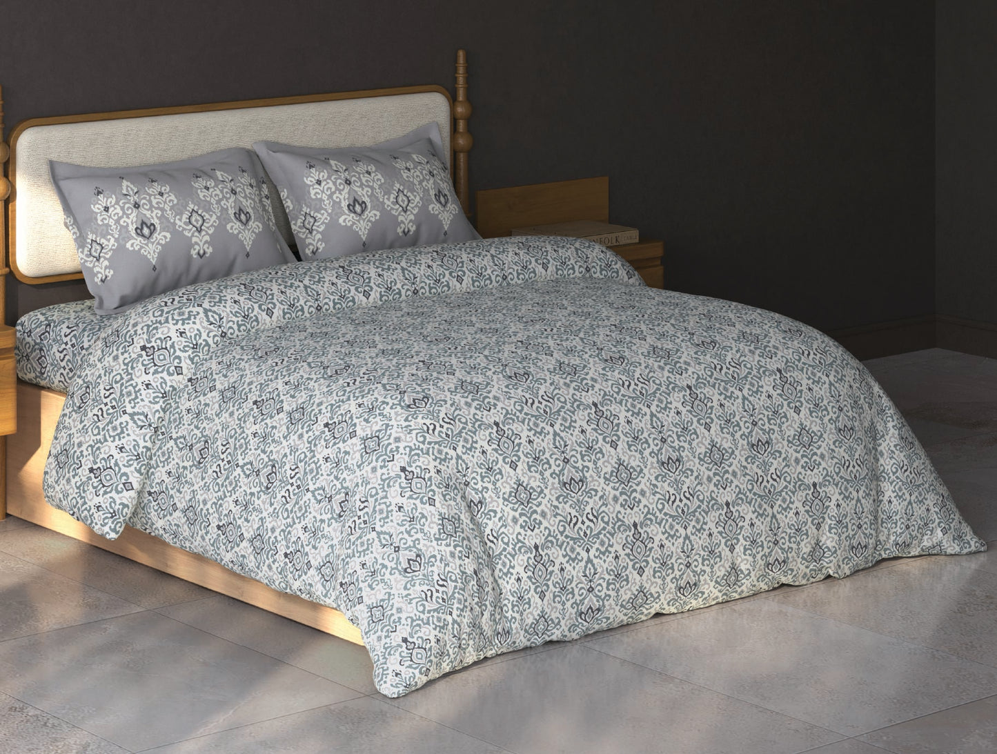 Spaces Aurum Cream Ornate PolyCotton Double Bedsheet with 2 Pillow Covers - 88 x 100 Inches