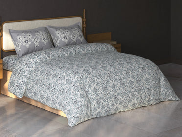 Spaces Aurum Cream Ornate PolyCotton Double Bedsheet with 2 Pillow Covers - 88 x 100 Inches