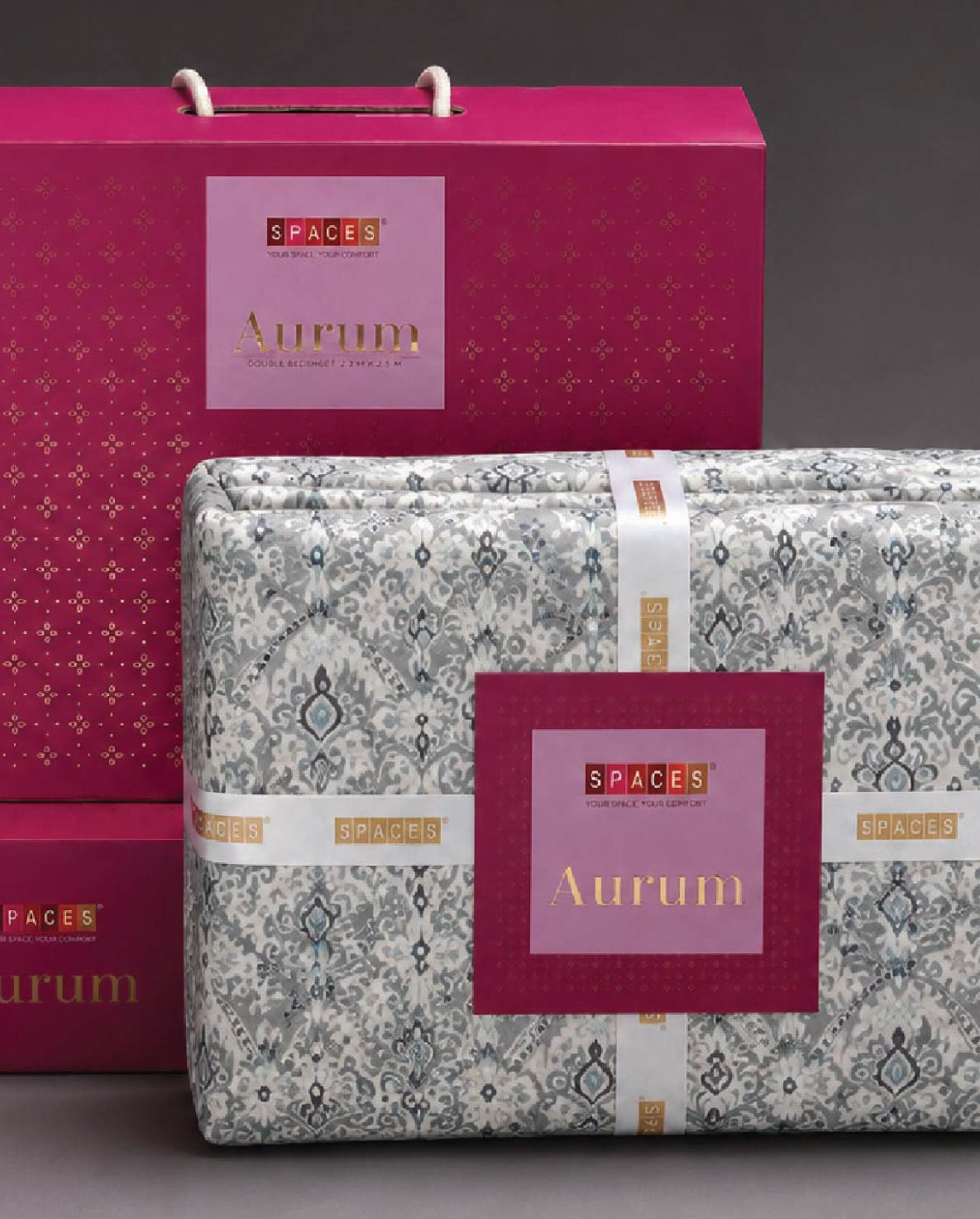 Spaces Aurum Cream Ornate PolyCotton Double Bedsheet with 2 Pillow Covers - 88 x 100 Inches