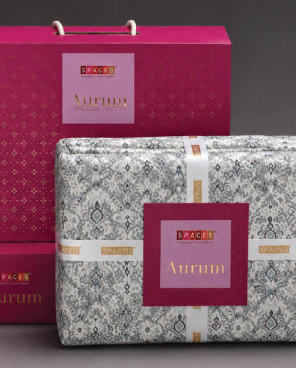 Spaces Aurum Cream Ornate PolyCotton Double Bedsheet with 2 Pillow Covers - 88 x 100 Inches