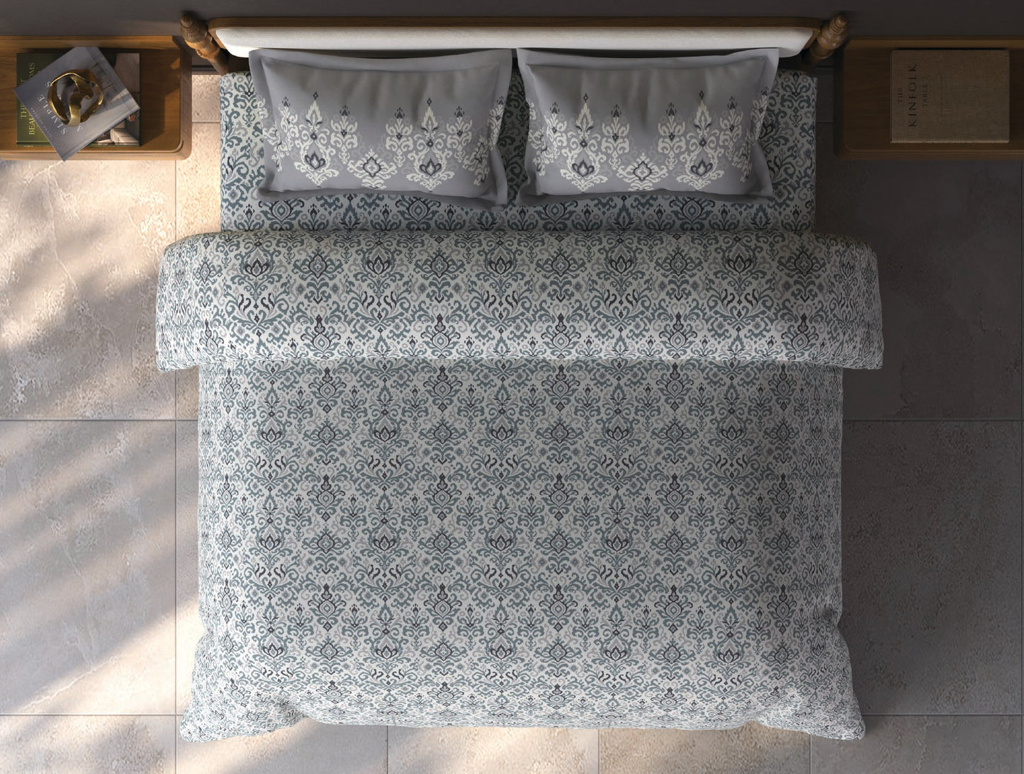 Spaces Aurum Cream Ornate PolyCotton Double Bedsheet with 2 Pillow Covers - 88 x 100 Inches