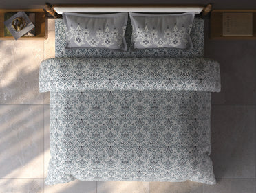 Spaces Aurum Cream Ornate PolyCotton Double Bedsheet with 2 Pillow Covers - 88 x 100 Inches