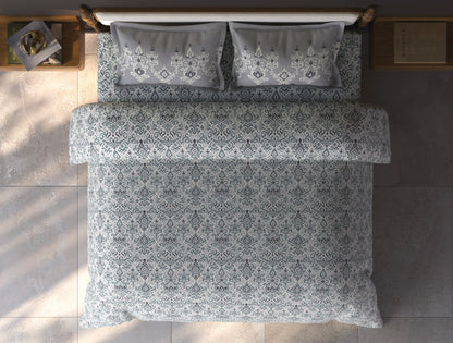 Spaces Aurum Cream Ornate PolyCotton Double Bedsheet with 2 Pillow Covers - 88 x 100 Inches