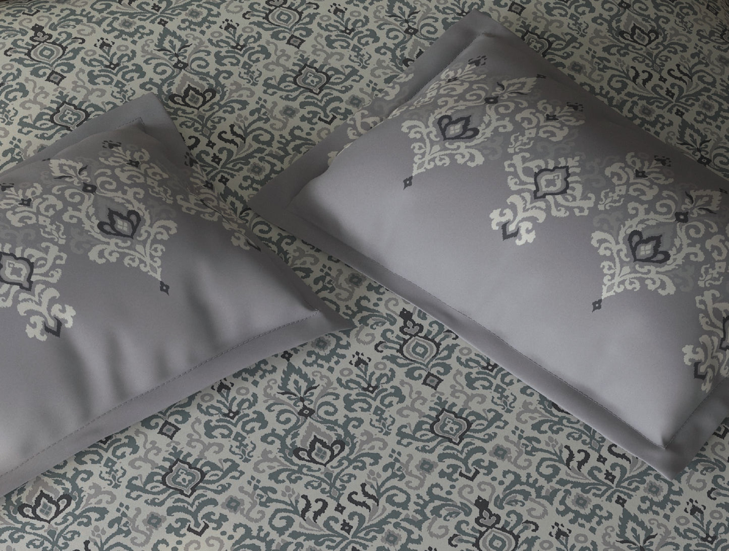 Spaces Aurum Cream Ornate PolyCotton Double Bedsheet with 2 Pillow Covers - 88 x 100 Inches