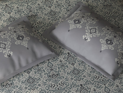 Spaces Aurum Cream Ornate PolyCotton Double Bedsheet with 2 Pillow Covers - 88 x 100 Inches