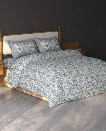 Spaces Aurum Cream Ornate PolyCotton Double Bedsheet with 2 Pillow Covers - 88 x 100 Inches
