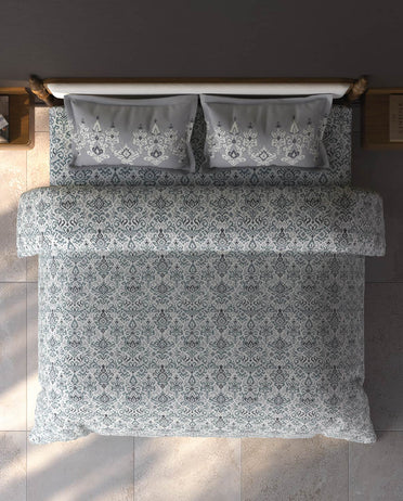 Spaces Aurum Cream Ornate PolyCotton Double Bedsheet with 2 Pillow Covers - 88 x 100 Inches