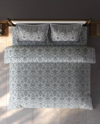 Spaces Aurum Cream Ornate PolyCotton Double Bedsheet with 2 Pillow Covers - 88 x 100 Inches