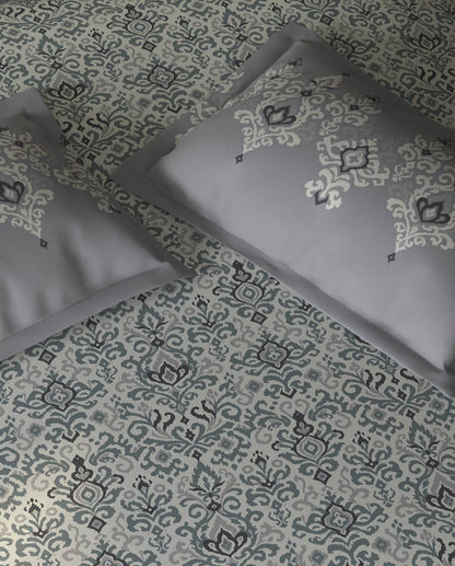 Spaces Aurum Cream Ornate PolyCotton Double Bedsheet with 2 Pillow Covers - 88 x 100 Inches