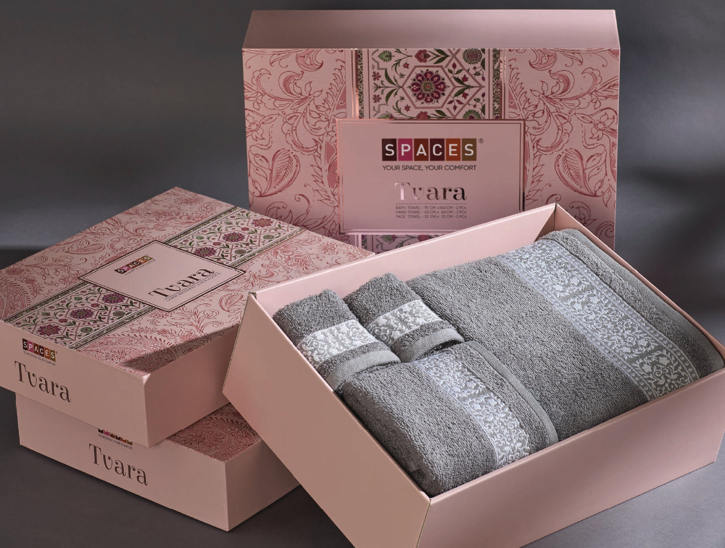 Spaces Tvara Grey Flannel Solid 100% Cotton 400 GSM Towel Combo - 28 x 55 Cm