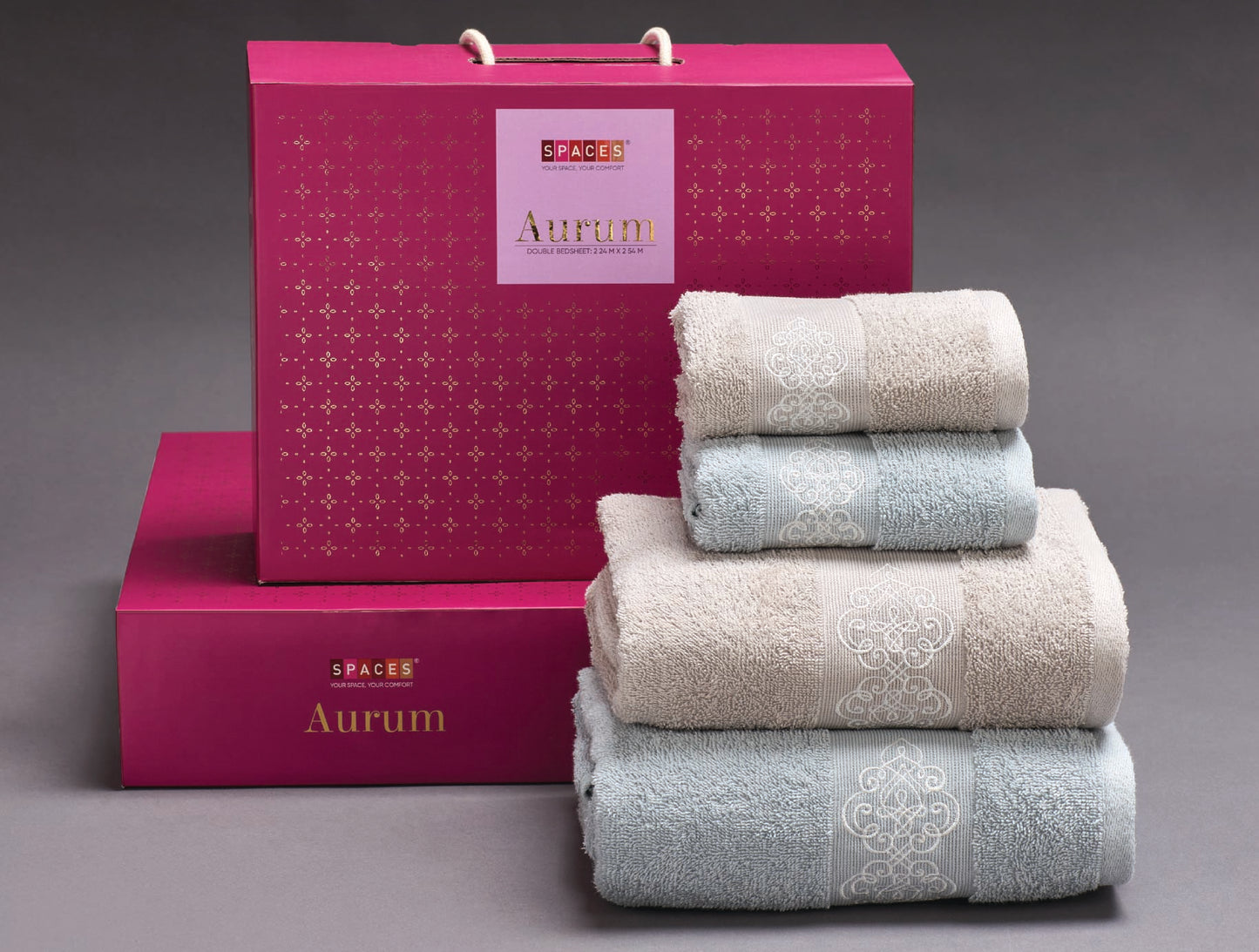Spaces Aurum Pale Pacific Solid 100% Cotton 400 GSM Towel Combo - 28 x 55 Inches