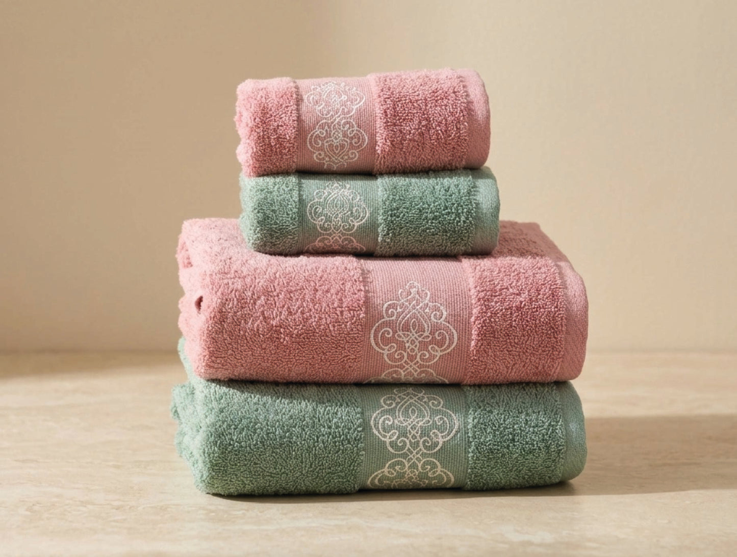 Spaces Aurum Thyme Solid 100% Cotton 400 GSM Towel Combo - 28 x 55 Inches
