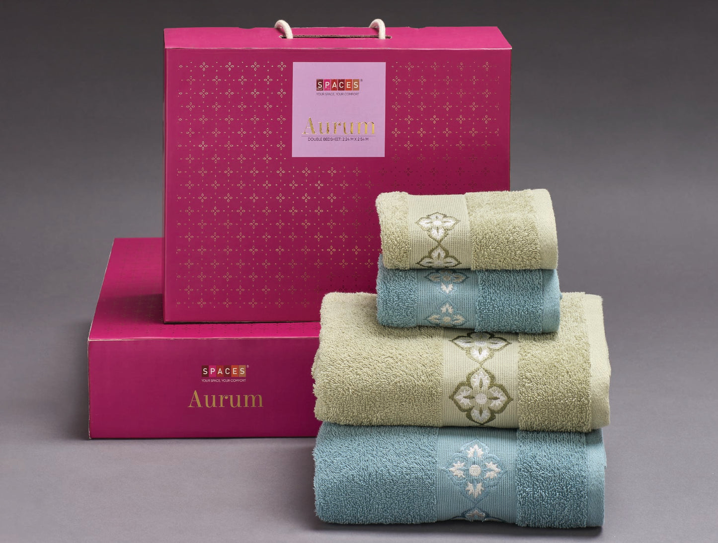 Spaces Aurum Willow Solid 100% Cotton 400 GSM Towel Combo - 28 x 55 Inches