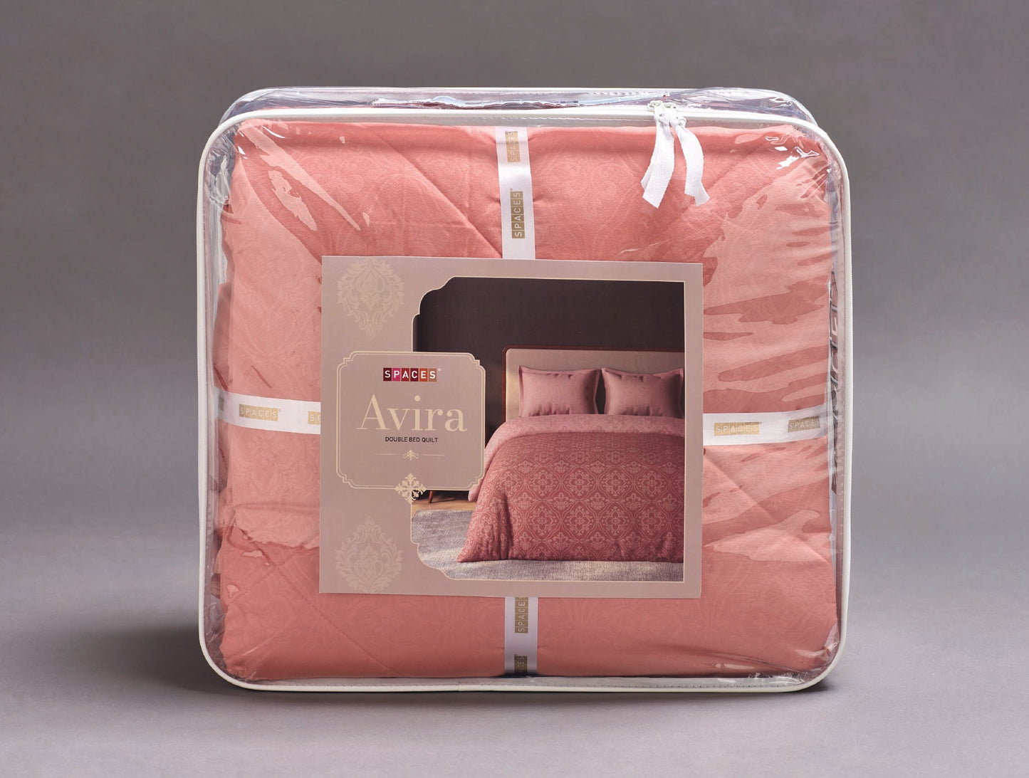 Spaces Avira Dusty Pink Ornate Microfiber Double Quilt - 88 x 106 Inches