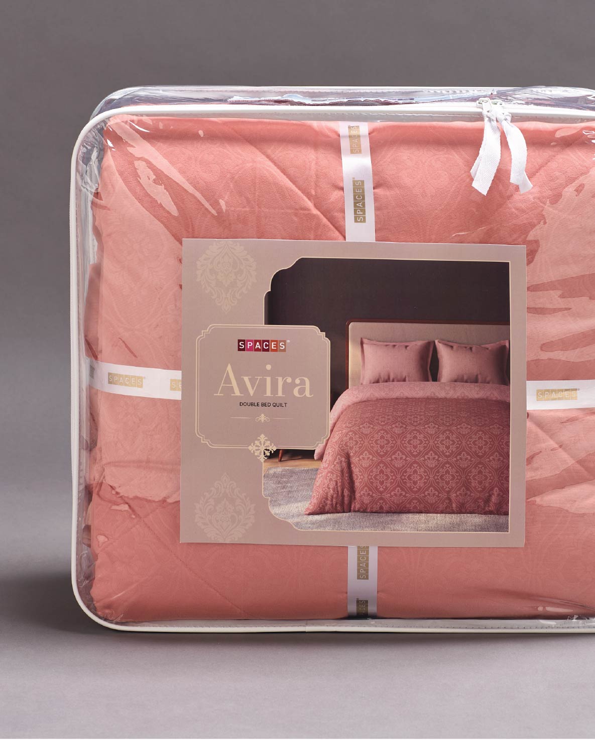 Spaces Avira Dusty Pink Ornate Microfiber Double Quilt - 88 x 106 Inches