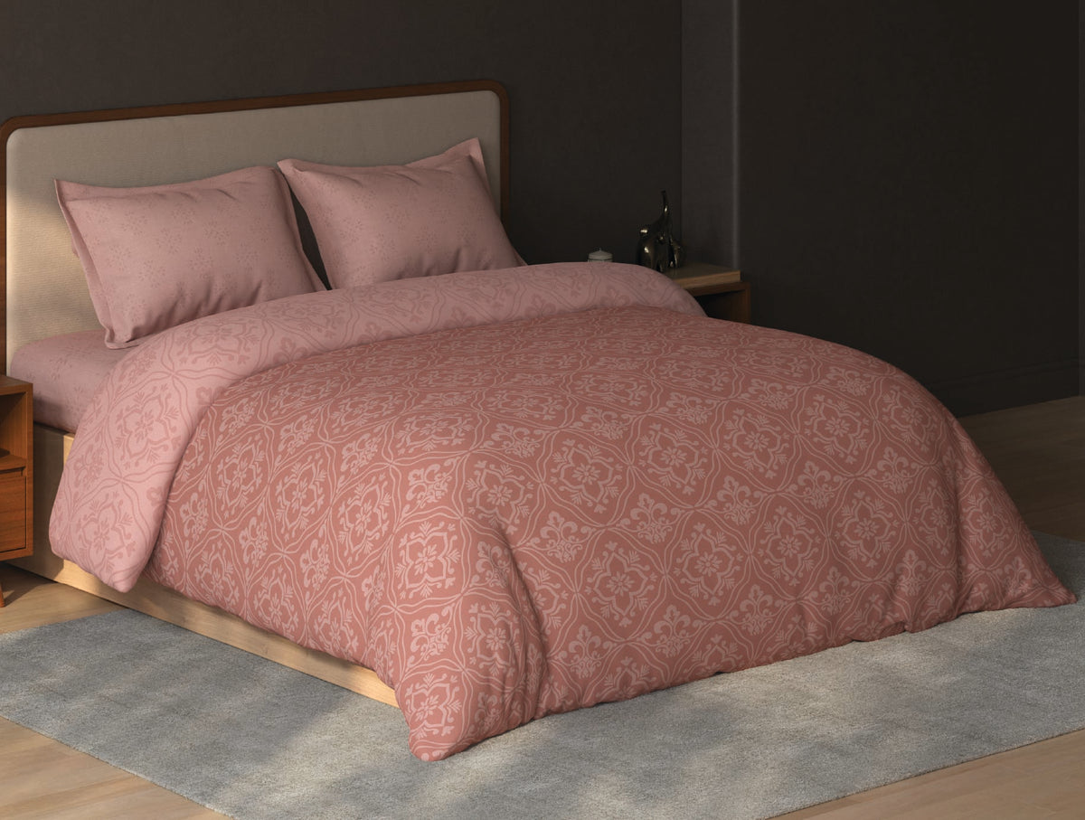 Spaces Avira Dusty Pink Ornate Microfiber Double Quilt - 88 x 106 Inches