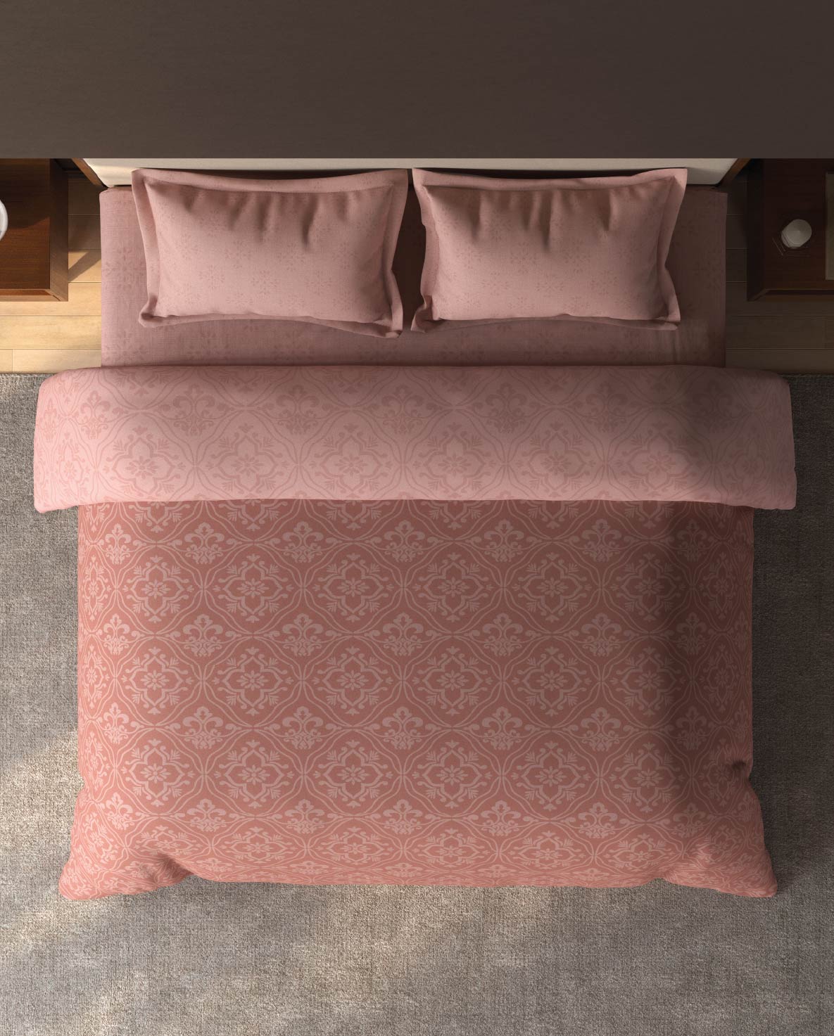 Spaces Avira Dusty Pink Ornate Microfiber Double Quilt - 88 x 106 Inches