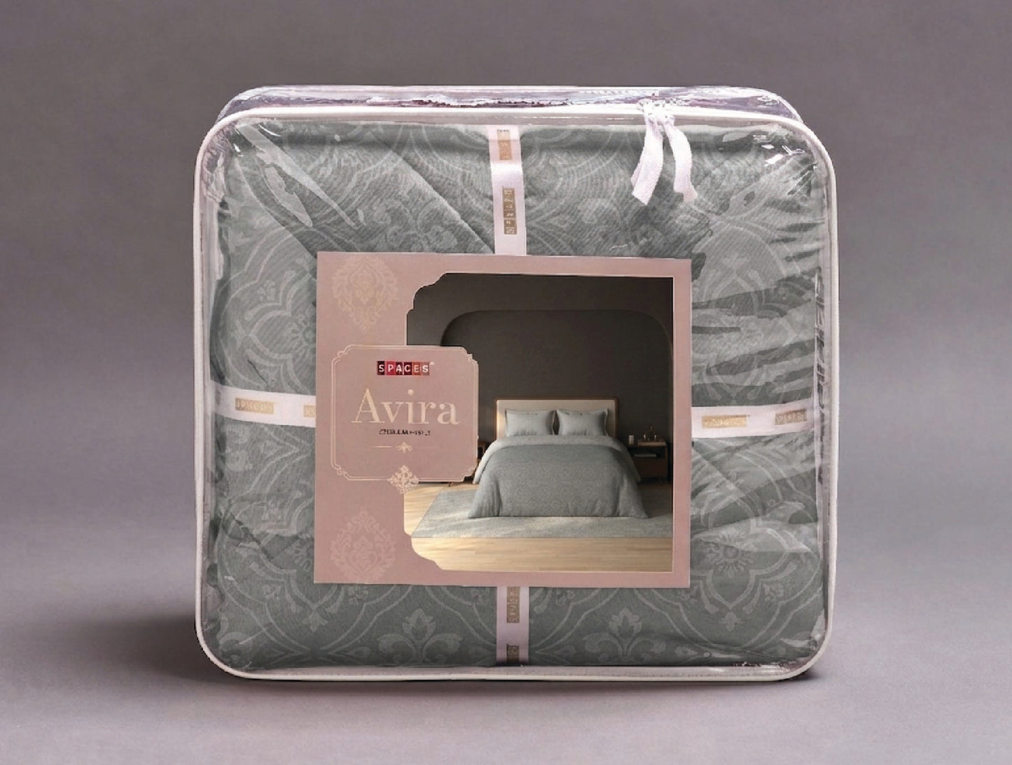 Spaces Avira Silver Lining Ornate Microfiber Double Quilt - 88 x 106 Inches