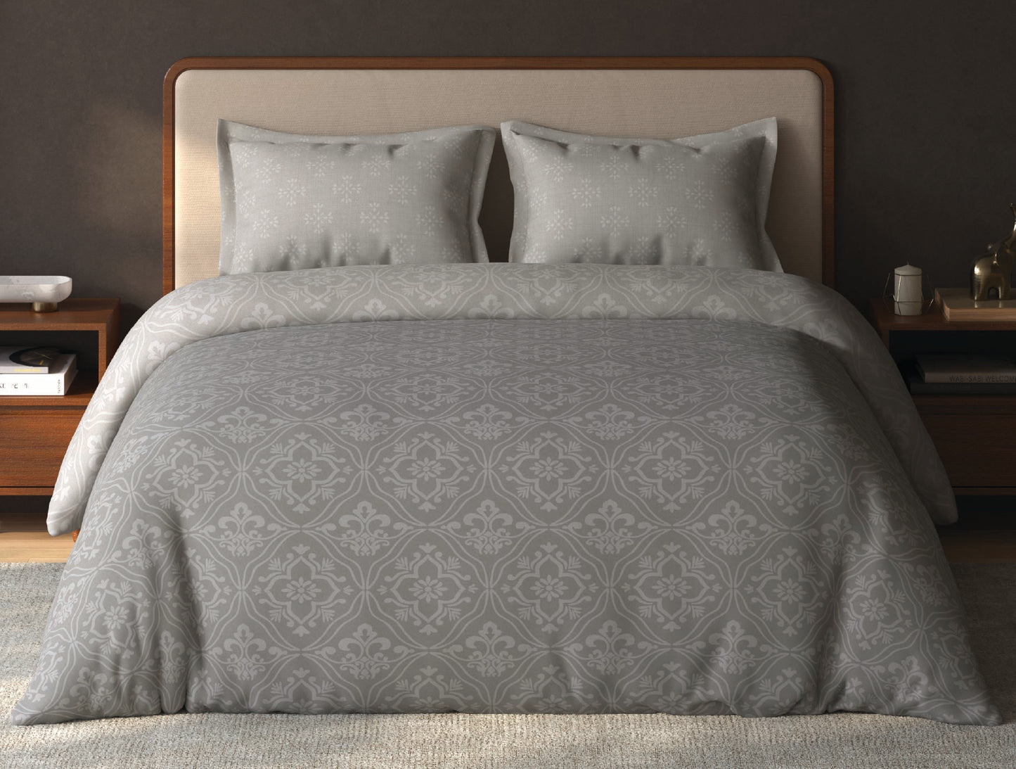 Spaces Avira Silver Lining Ornate Microfiber Double Quilt - 88 x 106 Inches