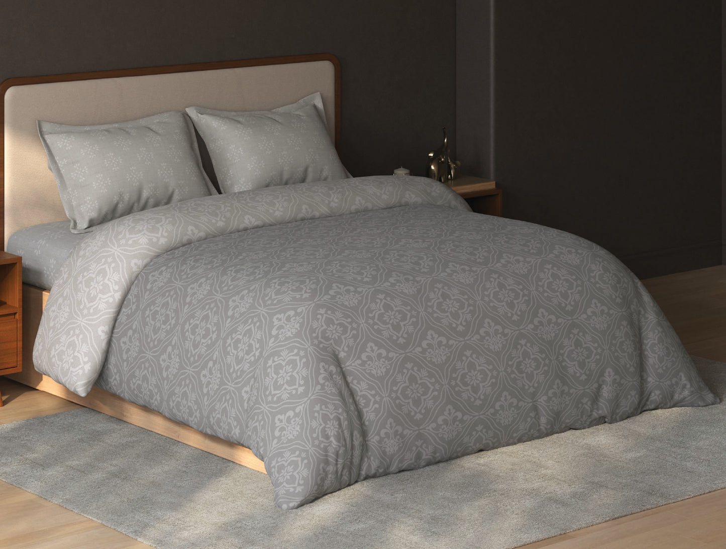 Spaces Avira Silver Lining Ornate Microfiber Double Quilt - 88 x 106 Inches