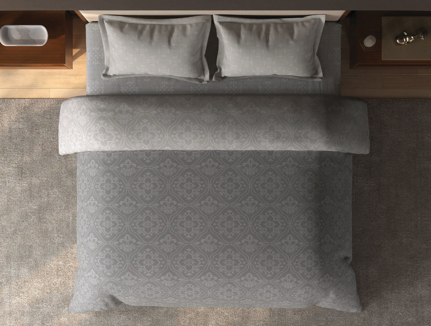 Spaces Avira Silver Lining Ornate Microfiber Double Quilt - 88 x 106 Inches