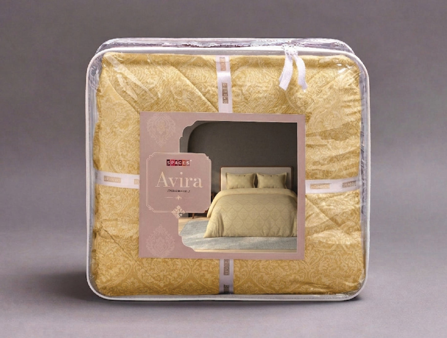 Spaces Avira Honey Ornate Microfiber Double Quilt - 88 x 106 Inches