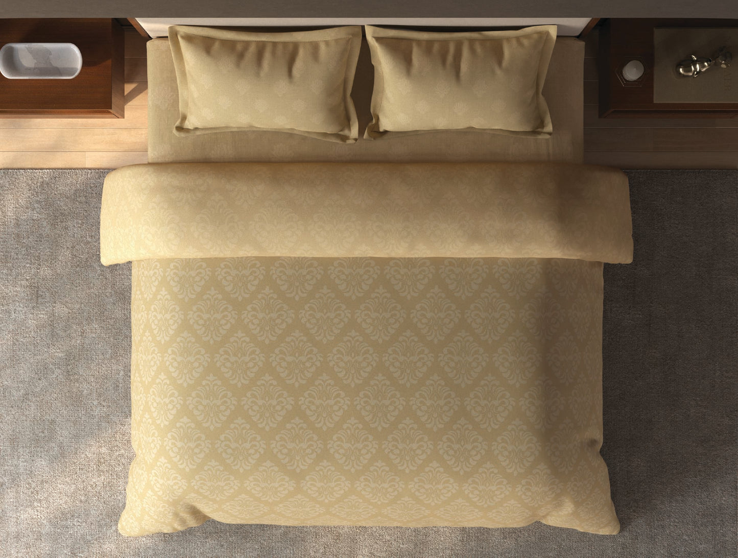 Spaces Avira Honey Ornate Microfiber Double Quilt - 88 x 106 Inches