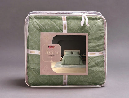 Spaces Avira Sage Ornate Microfiber Double Quilt - 88 x 106 Inches