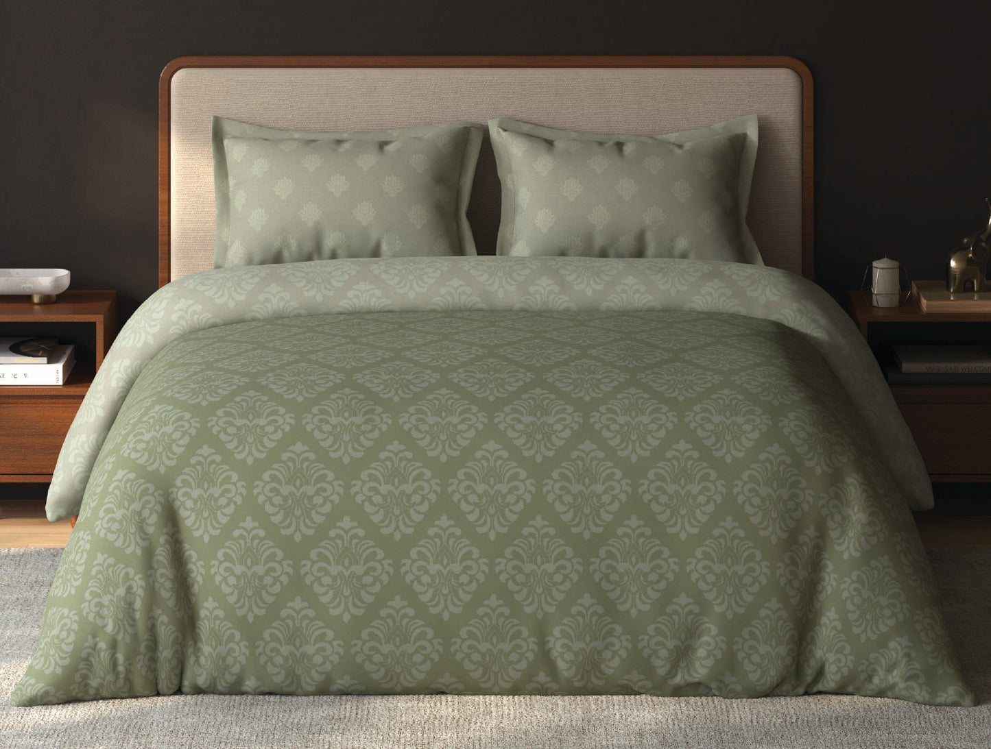 Spaces Avira Sage Ornate Microfiber Double Quilt - 88 x 106 Inches