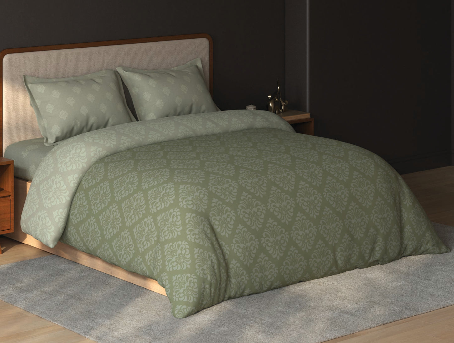 Spaces Avira Sage Ornate Microfiber Double Quilt - 88 x 106 Inches