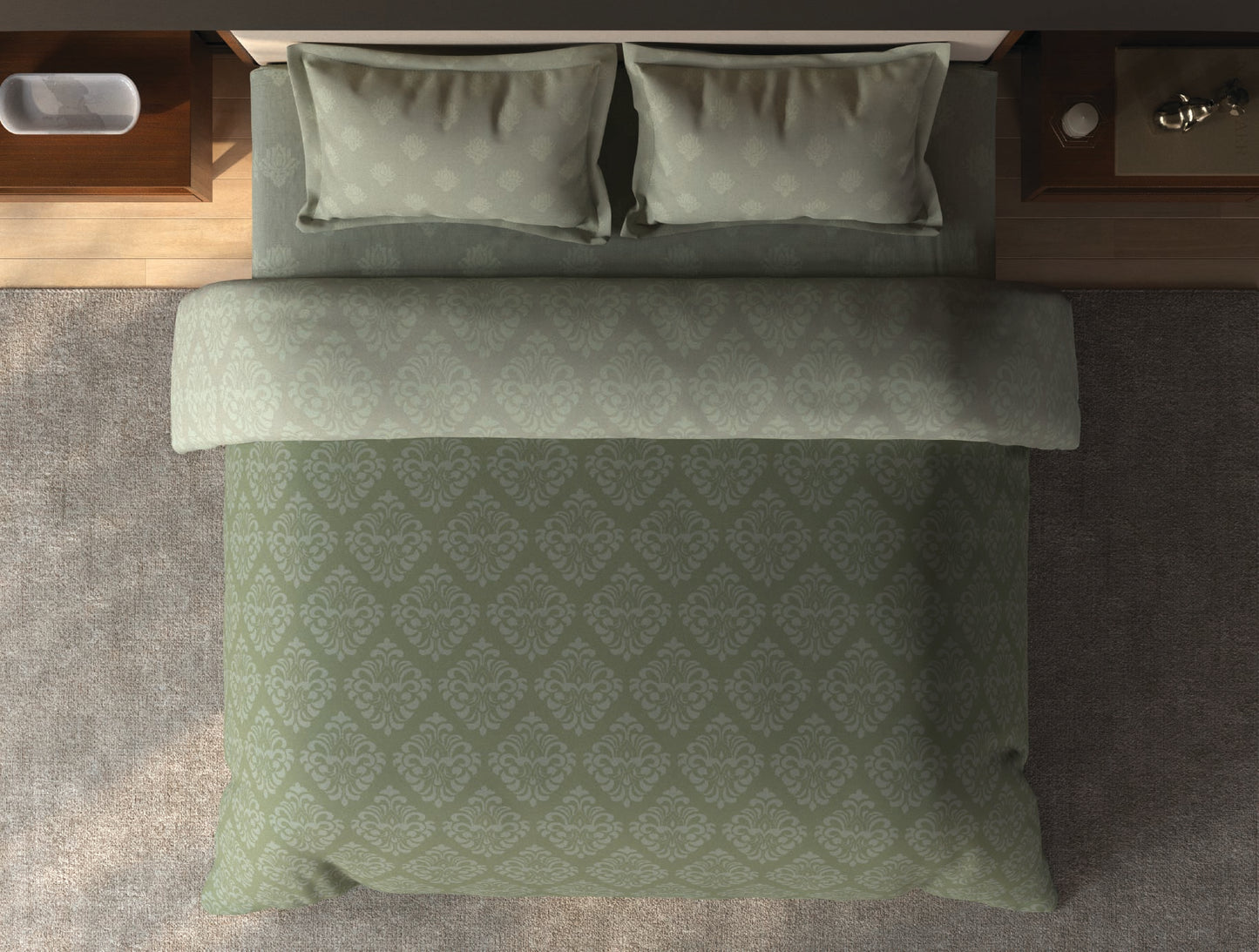 Spaces Avira Sage Ornate Microfiber Double Quilt - 88 x 106 Inches
