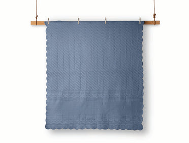 Spaces Scallop Blue Solid 100% Cotton Double Coverlet with 2 Pillow Covers - 87 x 106 Inches