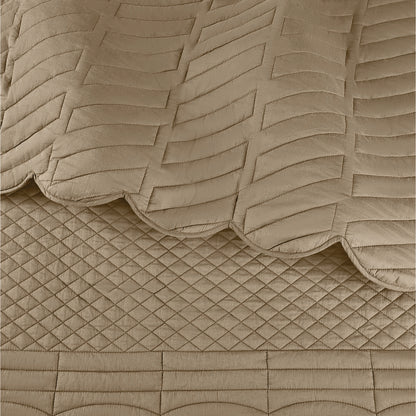 Spaces Scallop Brown Solid 100% Cotton Double Coverlet with 2 Pillow Covers - 87 x 106 Inches