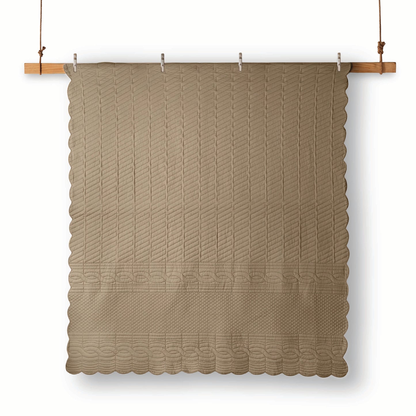 Spaces Scallop Brown Solid 100% Cotton Double Coverlet with 2 Pillow Covers - 87 x 106 Inches