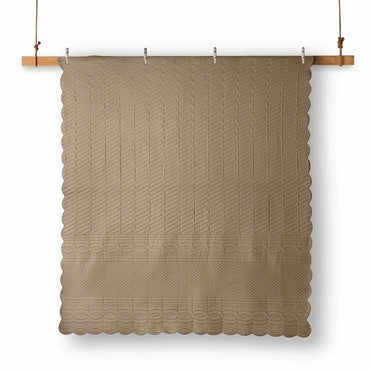 Spaces Scallop Brown Solid 100% Cotton Double Coverlet with 2 Pillow Covers - 87 x 106 Inches