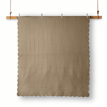 Spaces Scallop Brown Solid 100% Cotton Double Coverlet with 2 Pillow Covers - 87 x 106 Inches