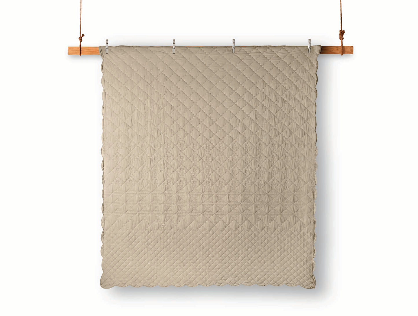 Spaces Scallop Beige Solid 100% Cotton Double Coverlet with 2 Pillow Covers - 87 x 106 Inches