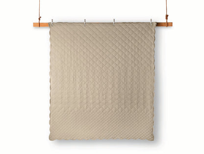 Spaces Scallop Beige Solid 100% Cotton Double Coverlet with 2 Pillow Covers - 87 x 106 Inches