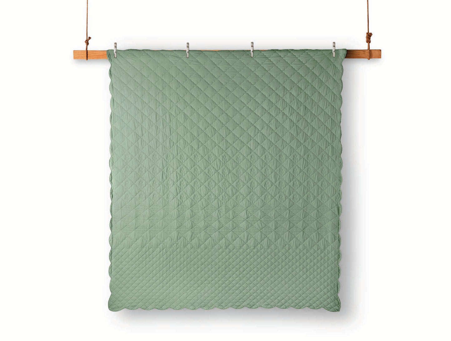 Spaces Scallop Green Solid 100% Cotton Double Coverlet with 2 Pillow Covers - 87 x 106 Inches