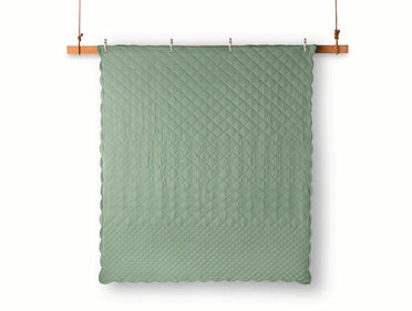 Spaces Scallop Green Solid 100% Cotton Double Coverlet with 2 Pillow Covers - 87 x 106 Inches